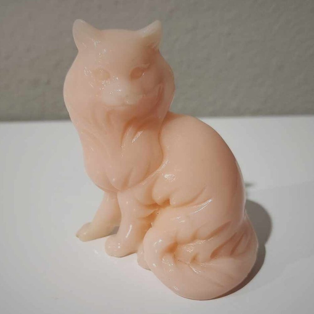 Vtg Franklin Mint Pink Alabaster Curio Cabinet Cat Figurine